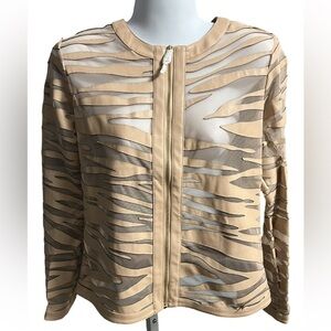 Colleen Lopez Blush Pink Animal Print Mesh Faux Leather Zip Lightweight Jacket
